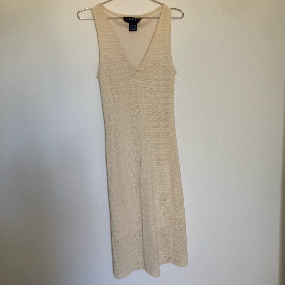 Ralph Lauren Cream Sleeveless Crochet Midi Dress Size Medium